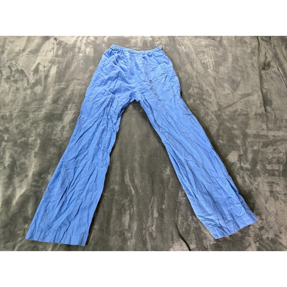 Zara Girls Wide Leg Linen Blend Casual Pants 13-14 Blue Elastic Waist